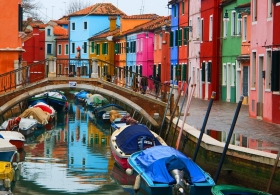 Burano colorful canal with bridge