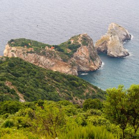 View of the Kastro at the nord end of Skiathos